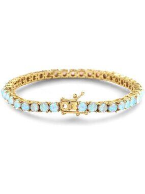 Elegant Blue Opal Tennis Bracelet for Women, 18K Gold Plated Jewelry Gift